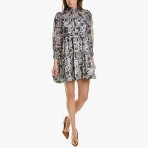 Cinq à Sept Elegant Navy Blue and Cream Long Sleeve Dress